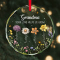 Grandma Your Love Helps Us Grow Birth Month Flowers Personalized Glass Ornament
