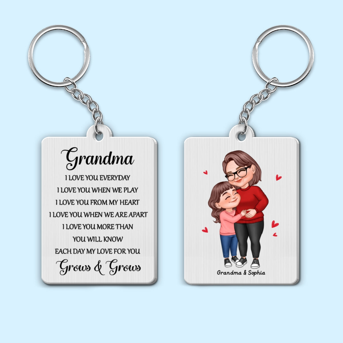 Grandma We Love You Cute Grandma & Grandkids Hugging Personalized Metal Keychain