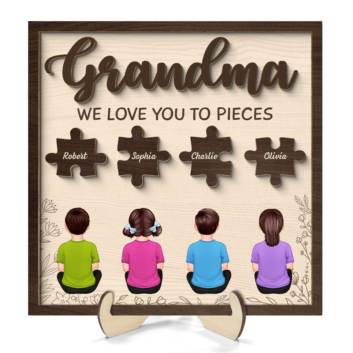 Grandma We Love You To Pieces Personalized 2-Layer Wooden Plaque